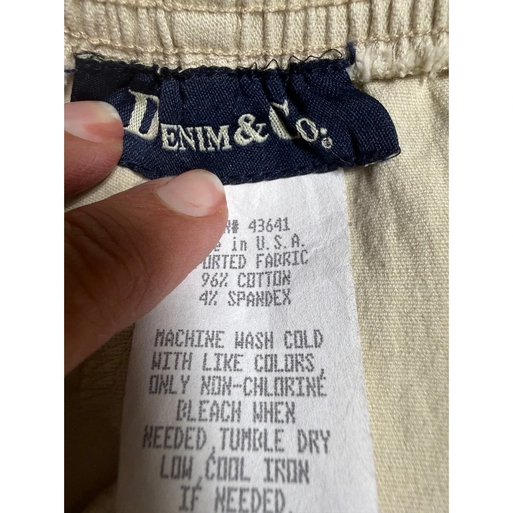 Denim & Co Womens Large Beige Elastic Waist Cotton Stretch Pull On Pants Casual